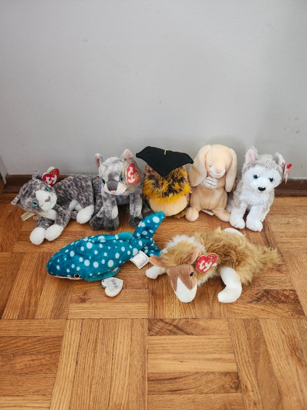 Lot of 7 Ty Beanie Babies - Purr, Frisco, Cassie, Juneau, Poseidon, Grace